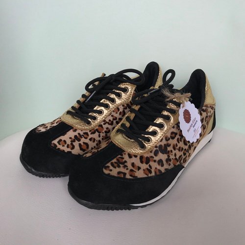 Zapatilla Retro Animal negro dorado guepardo