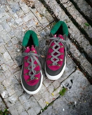 Zapatilla grafito rosado verde cañ alt