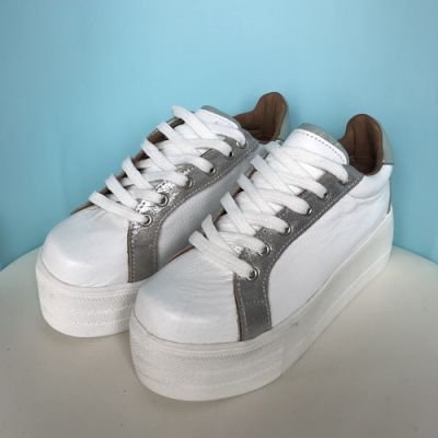 Zapatilla Dolce planta 5,5 cm blanco plata menta