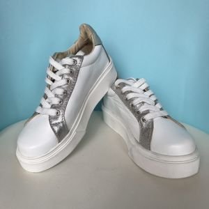 Zapatilla Dolce planta 3,5 cm blanco plata menta