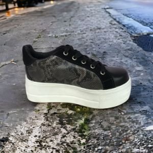 Zapatilla Dolce planta 5,5 cm pitón metal negro liso reno