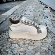Zapatilla Dolce planta 5,5 cm blanco plata menta
